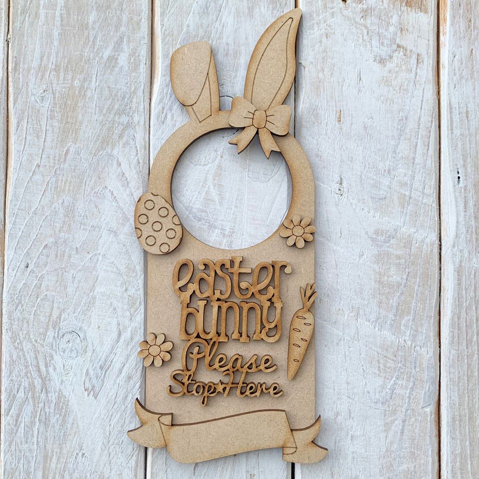 Customisable Wooden 'Easter Bunny Stop Here' Door Hanger - Can be Personalised