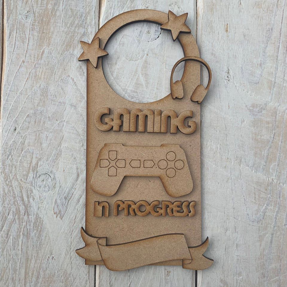 Customisable Wooden 'Gaming in Progress' Door Hanger - Personalisation available