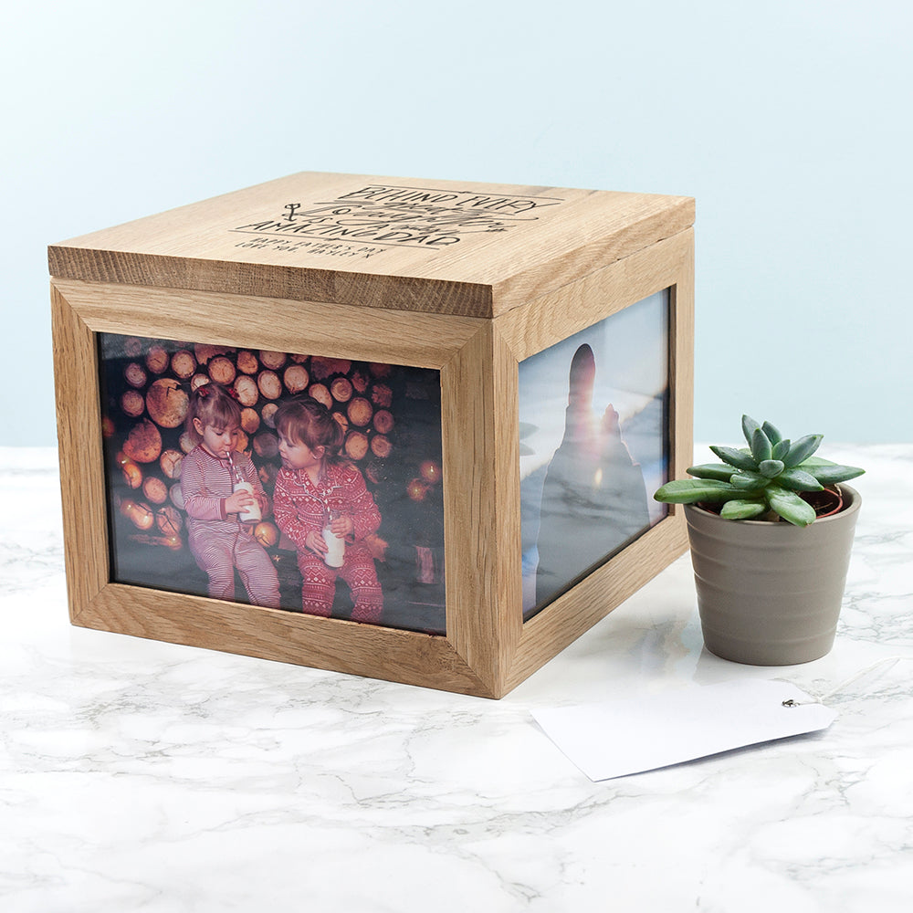 Personalised 'Behind ever great Daughter is a A Truly Amazing Dad' Oak Photo Keepsake Box