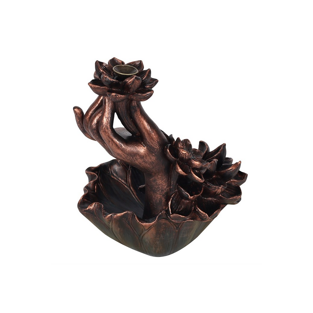 Bronze Effect Hand with Flower Backflow Incense Burner