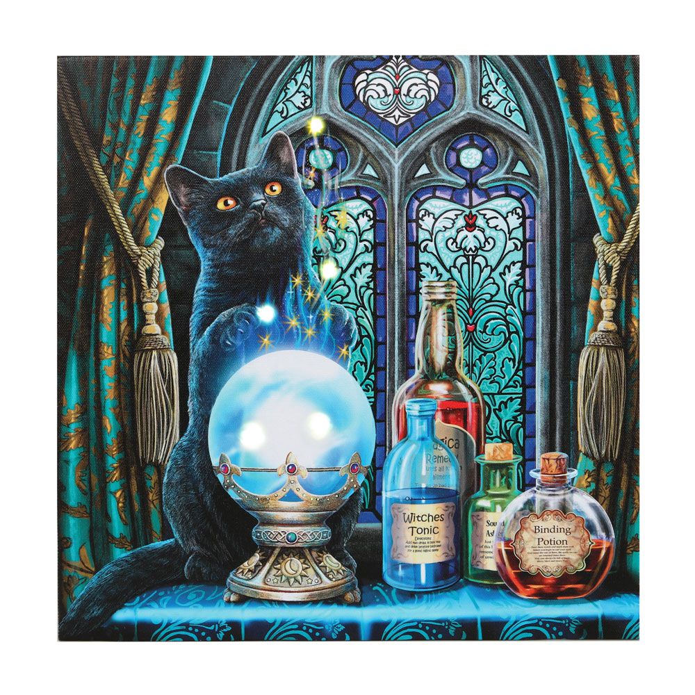 30x30cm 'The Witches Apprentice' (Cat) Light Up Canvas Plaque by Lisa Parker